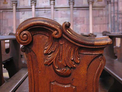 Geschnitzter Kopf einer Bank